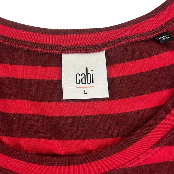 CAbi Sweet Talk Tee Women’s Size L Garnet Red Stripe Short Sleeve Shirt Peplum - Picture 7 of 12